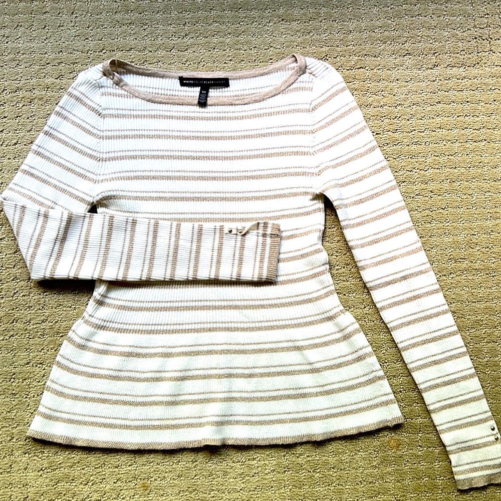 White House Black Market XS Gold & Ivory peplum top